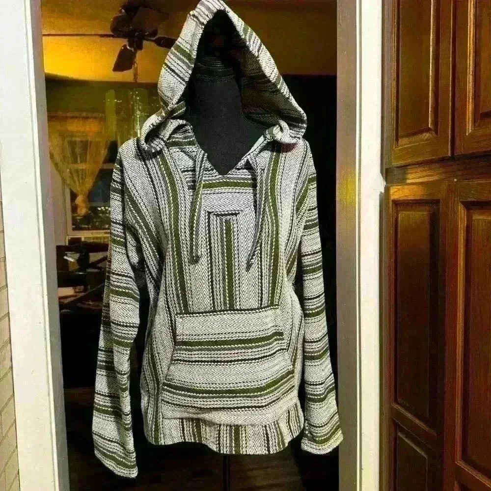 Vintage Original Senor Lopez Mens Pullover Mexico Hoodie Rug Poncho Size S